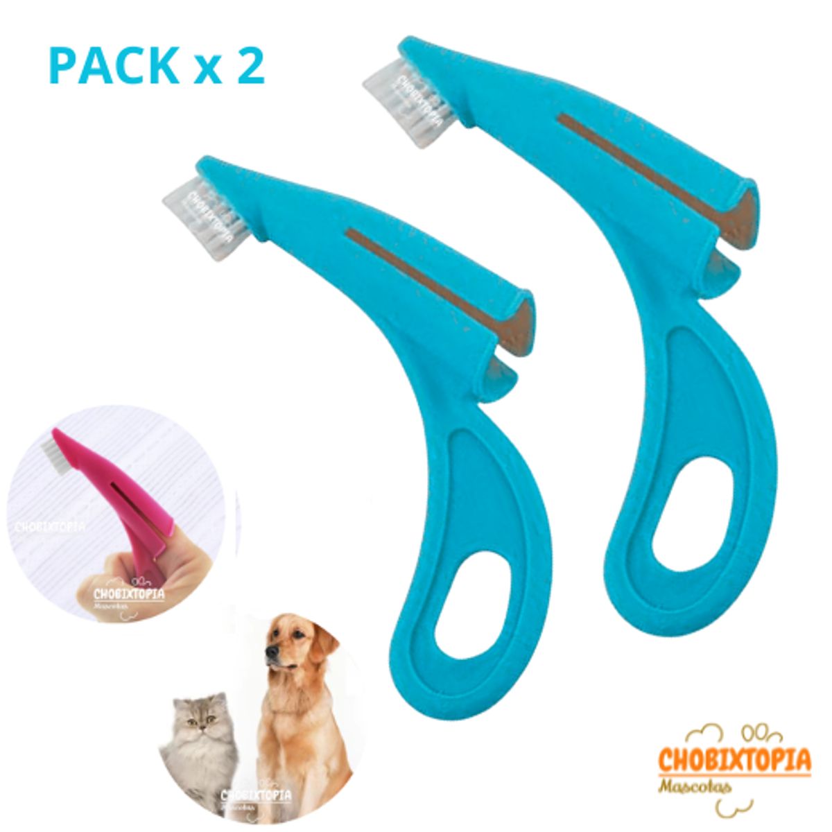 GENERICO - CEPILLO DENTAL MASCOTA PERRO-GATO NUNBELL DEDAL PACK 2 TURQUESA