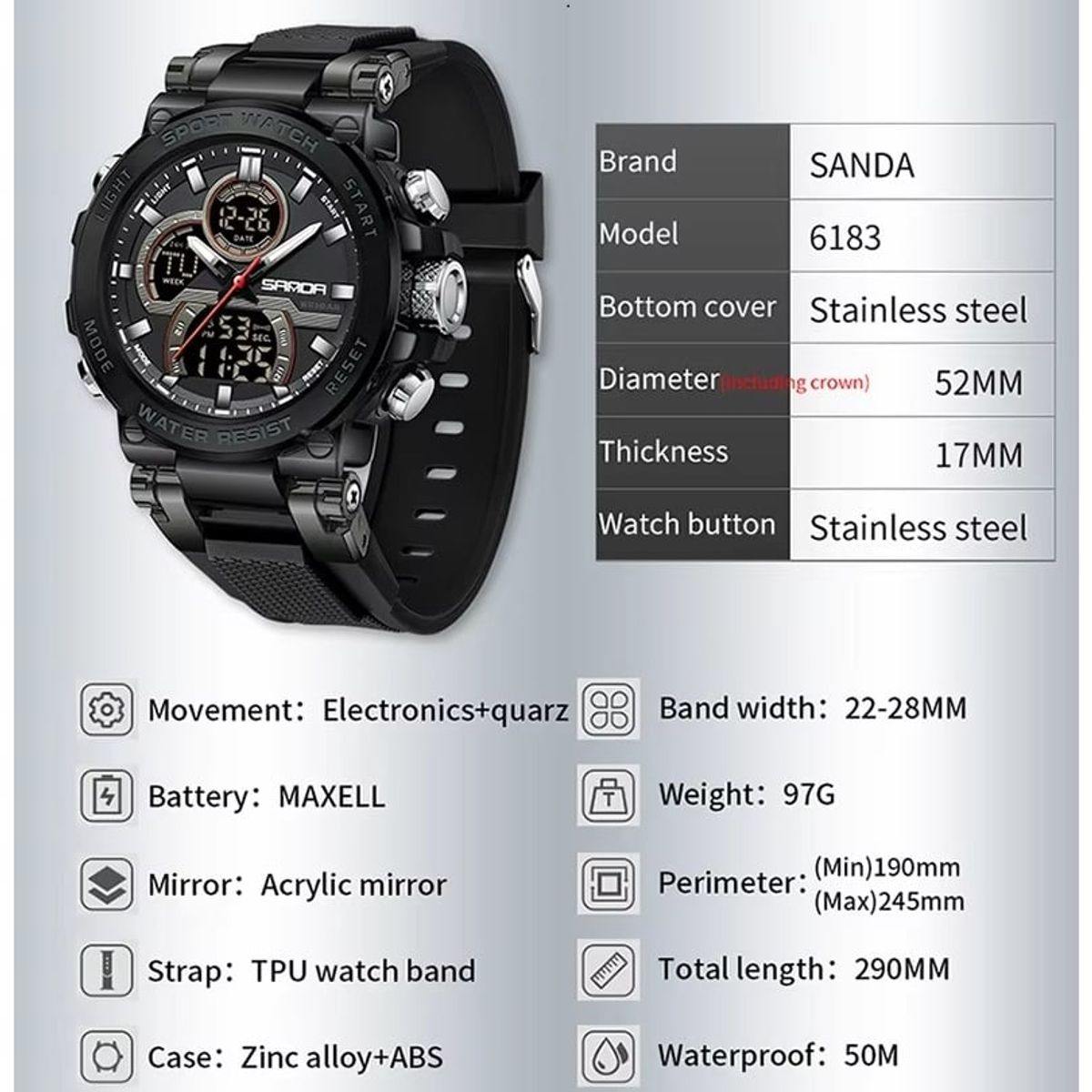 SANDA - RELOJ PARA HOMBRE MARCA SANDA 6183