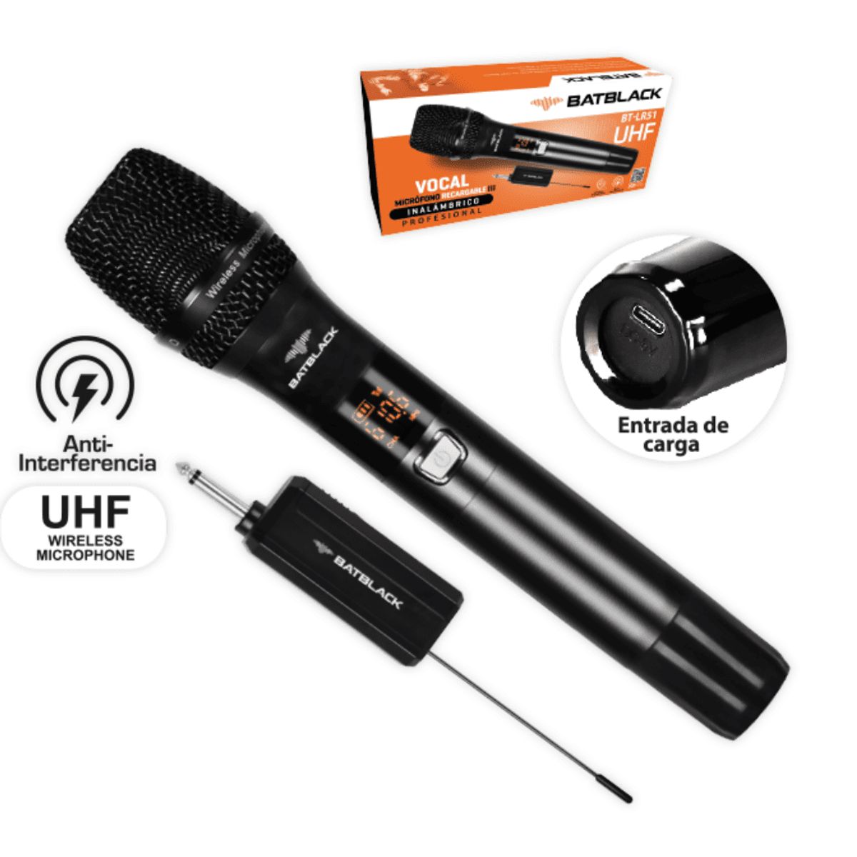 BATBLACK - microfono inalambrico recargable uhf batblack bt-lr51