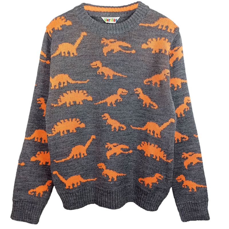 GENERICO - Chompa de invierno para niños chompa de lana diseño dino Plomo Naranja
