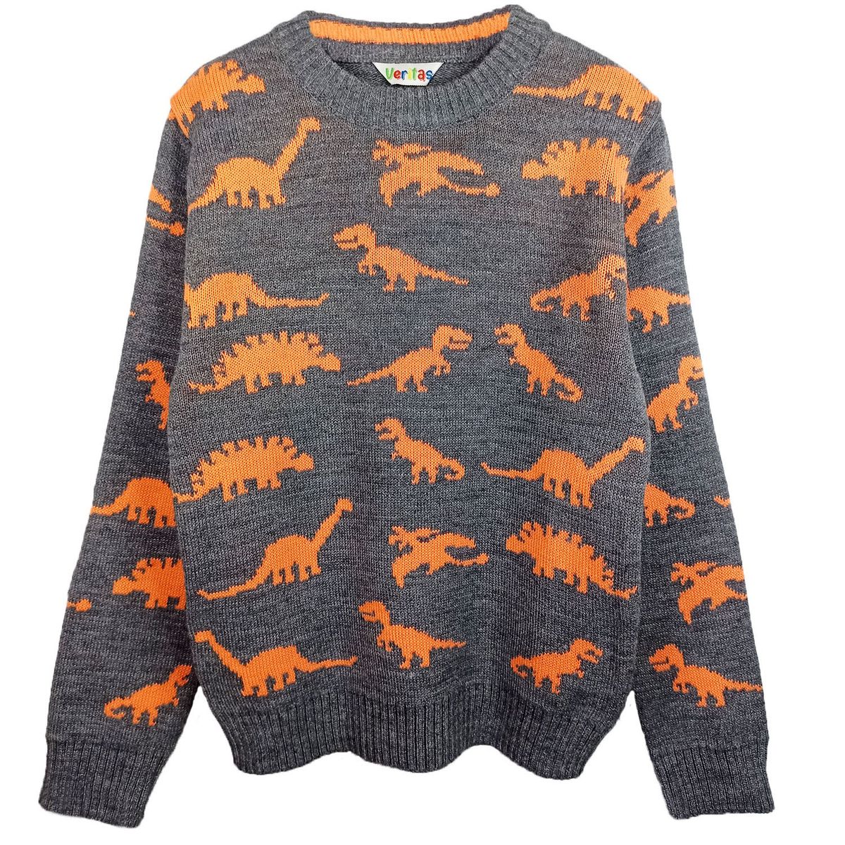 GENERICO - Chompa de invierno para niños chompa de lana diseño dino Plomo Naranja