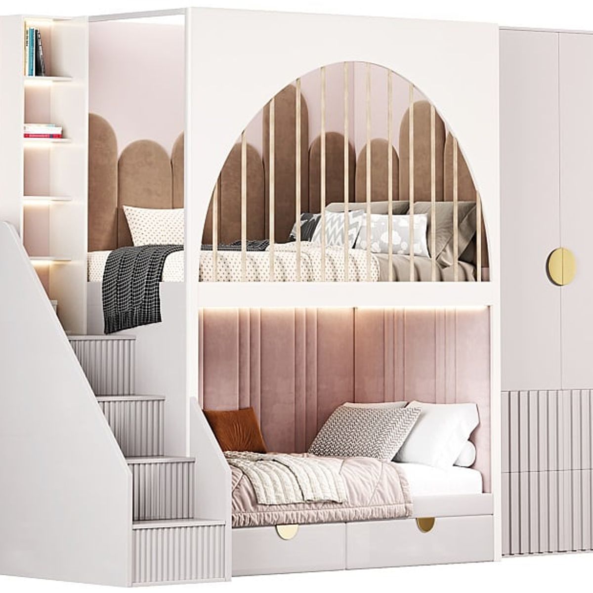 GENERICO - Camarote Infantil Alessandria + Cabecera + Ropero 1.5 plz - 2 Niveles