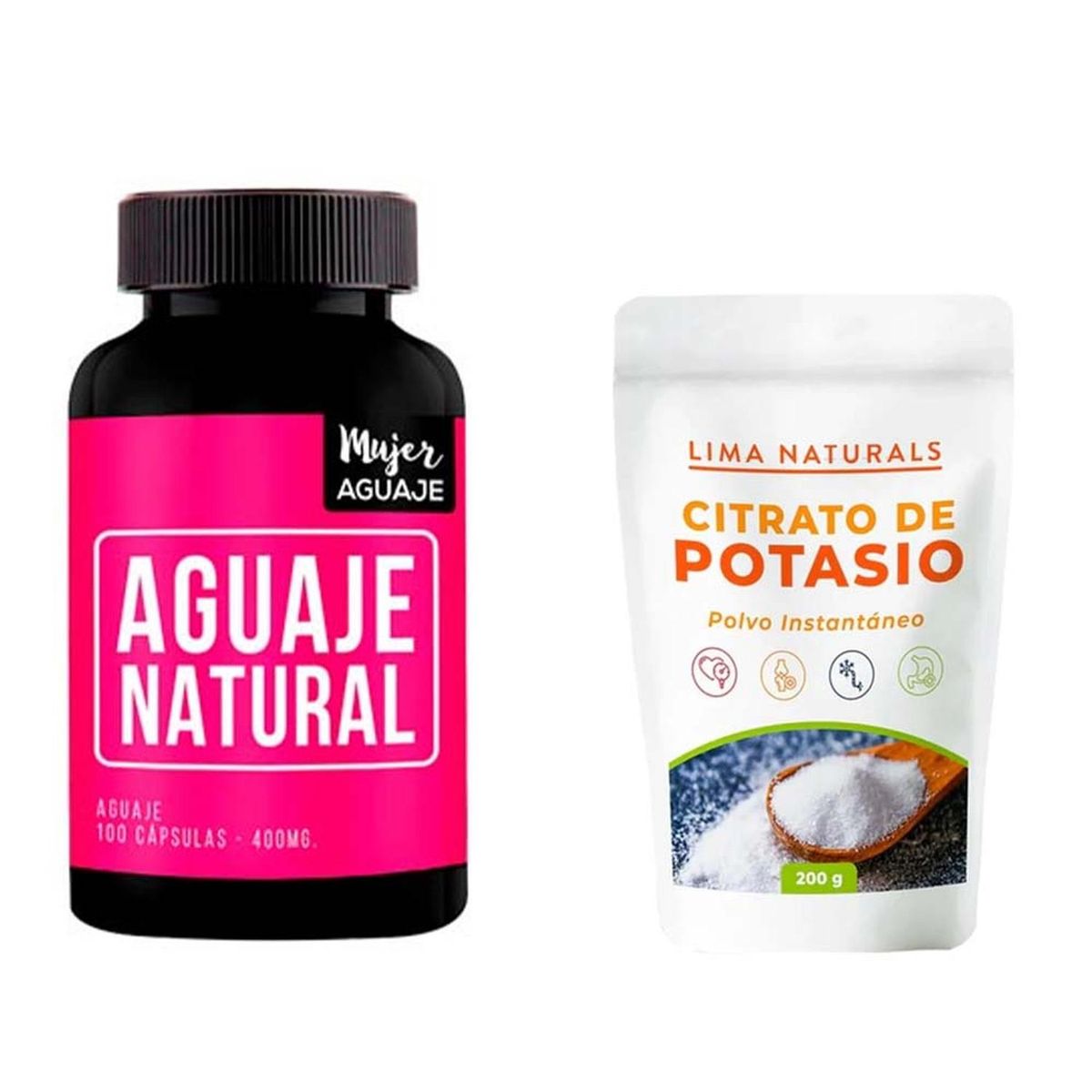 MUJER AGUAJE - Aguaje Natural 100 Cápsulas + Citrato de Potasio 200 g