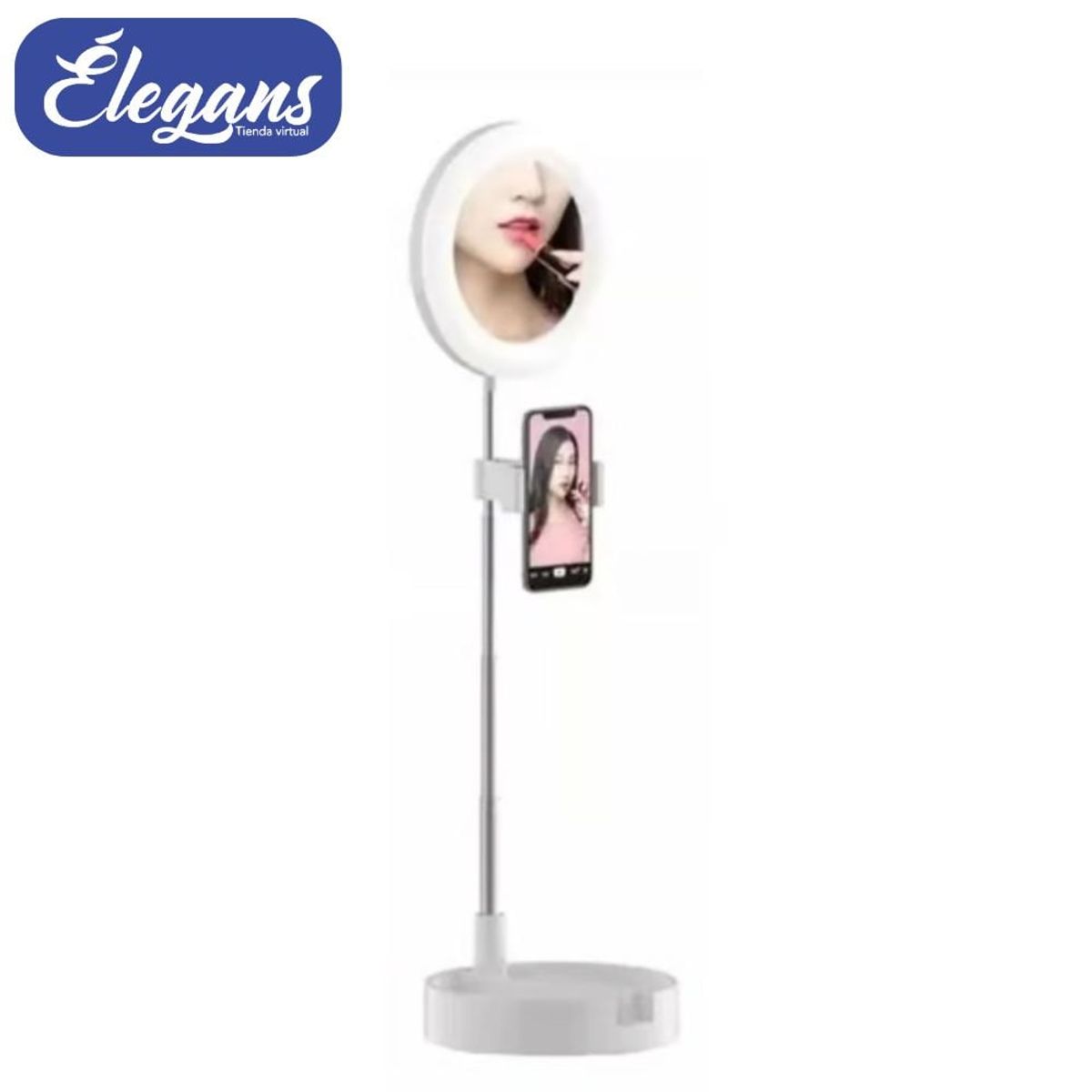 SEISA - Espejo led con soporte de celular color blanco HXD04 Élegans