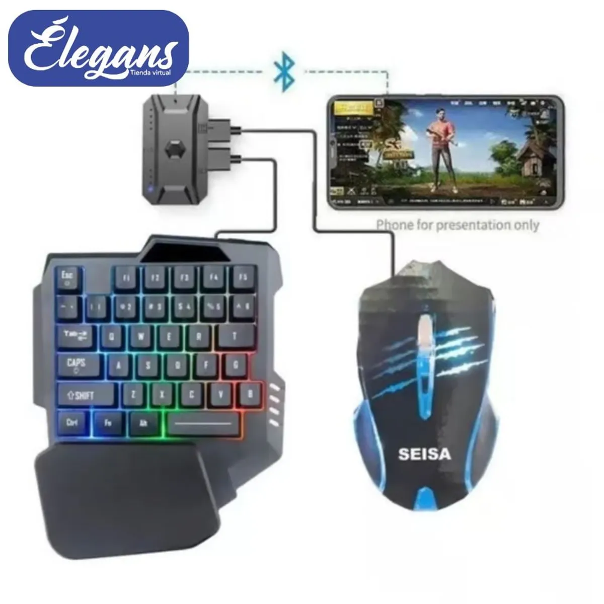 SEISA - Kit teclado gamer mouse gamer con adaptador bluetooth DN-G15 Élegans