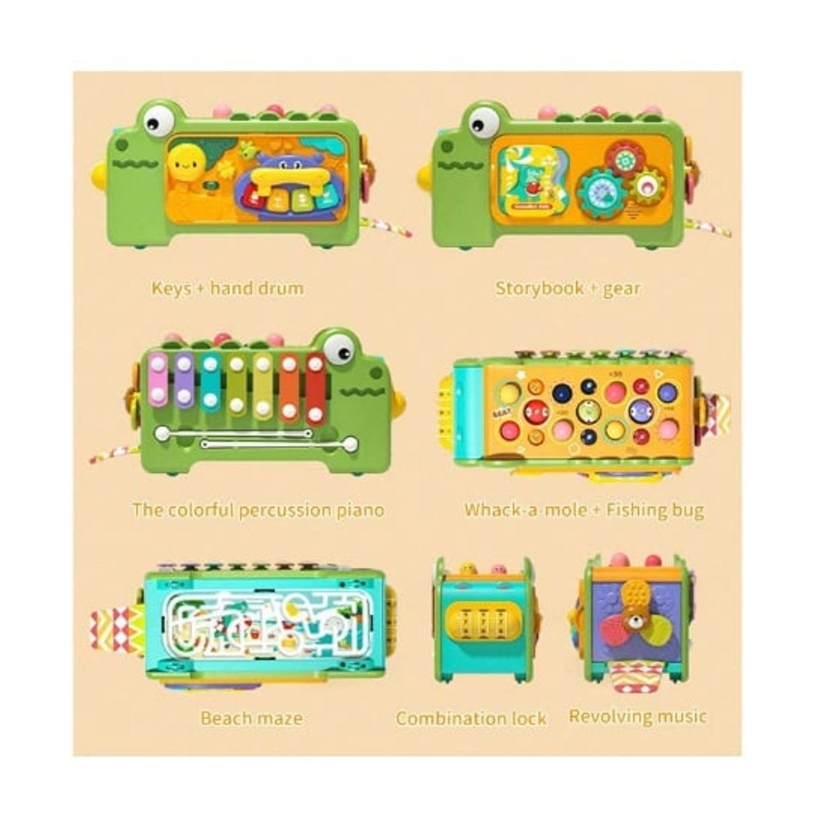 GENERICO - Carro Cocodrilo Didáctico de Madera Multifuncional 8 en 1