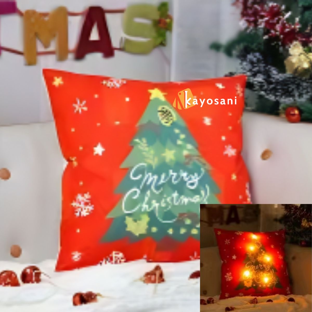 CASATEX - COJIN NAVIDEÑO CON LUCES MERRY CHRISTMAS 45X45CM.