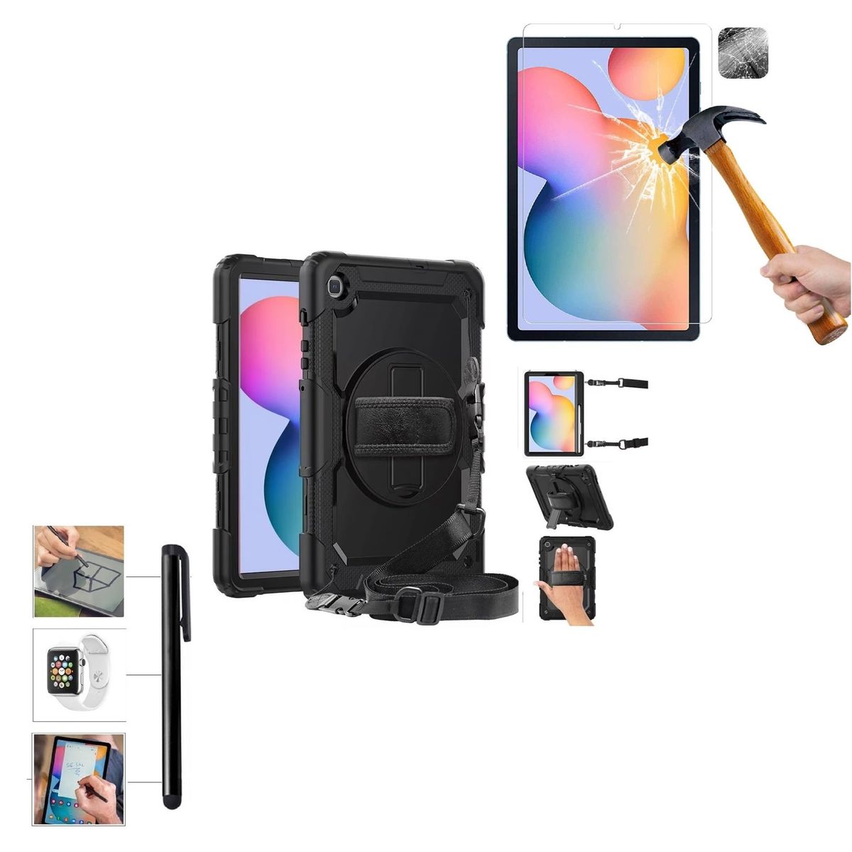 GENERICO - Funda Armor + Mica Vidrio + Lapiz Samsung Tab S6 Lite 10.4 SM-P610 615