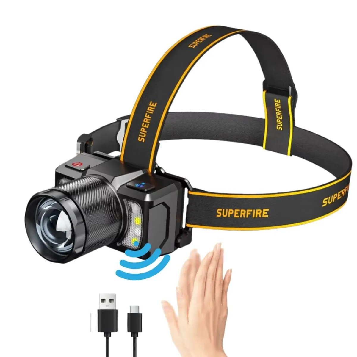 OEM - Linterna de cabeza con sensor Linterna frontal con Zoom