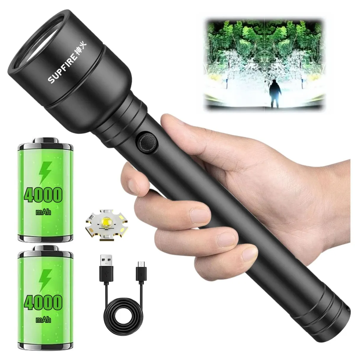 OEM - Linterna Recargable Potente 8000mAh Tipo C 2000LM Larga Duración