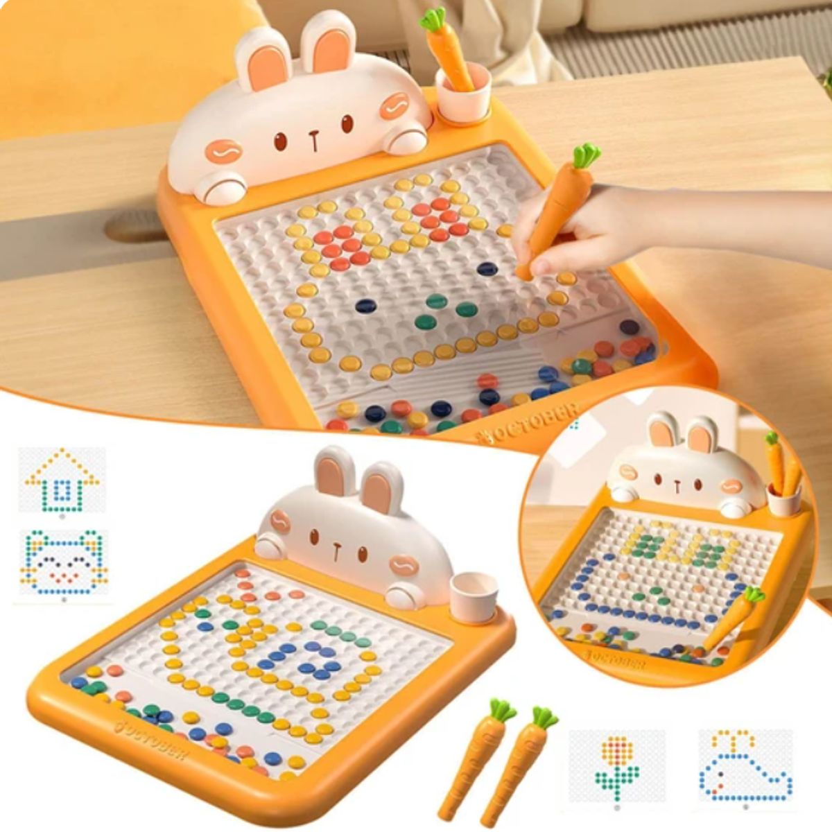 GENERICO - Tablero de dibujo magnético montessori con forma de conejo Naranja