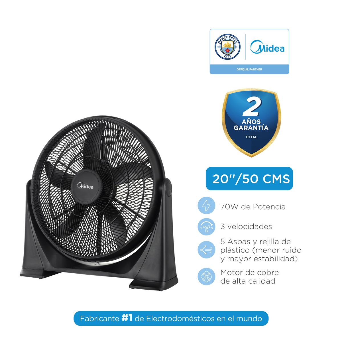 MIDEA - Ventilador de Piso 20’’  Midea MFA204MB-PE  Negro