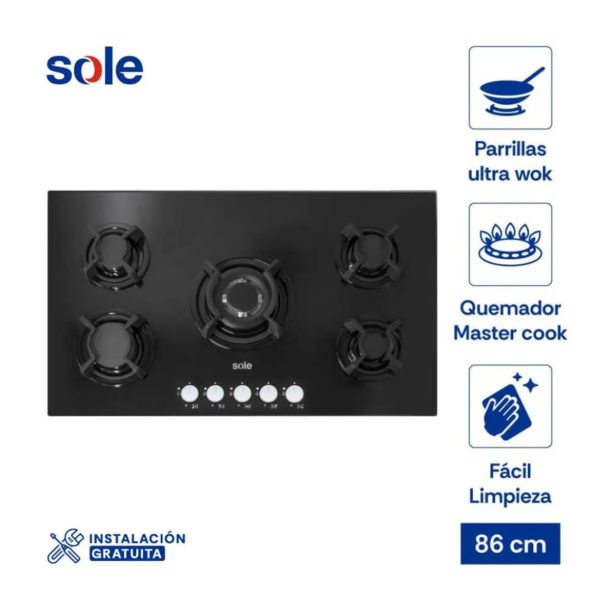 SOLE - Cocina Empotrable Sole 5 Hornillas 86 cm SOLCO033.