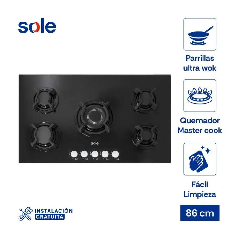 SOLE - Cocina Empotrable Sole 5 Hornillas 86 cm SOLCO033.