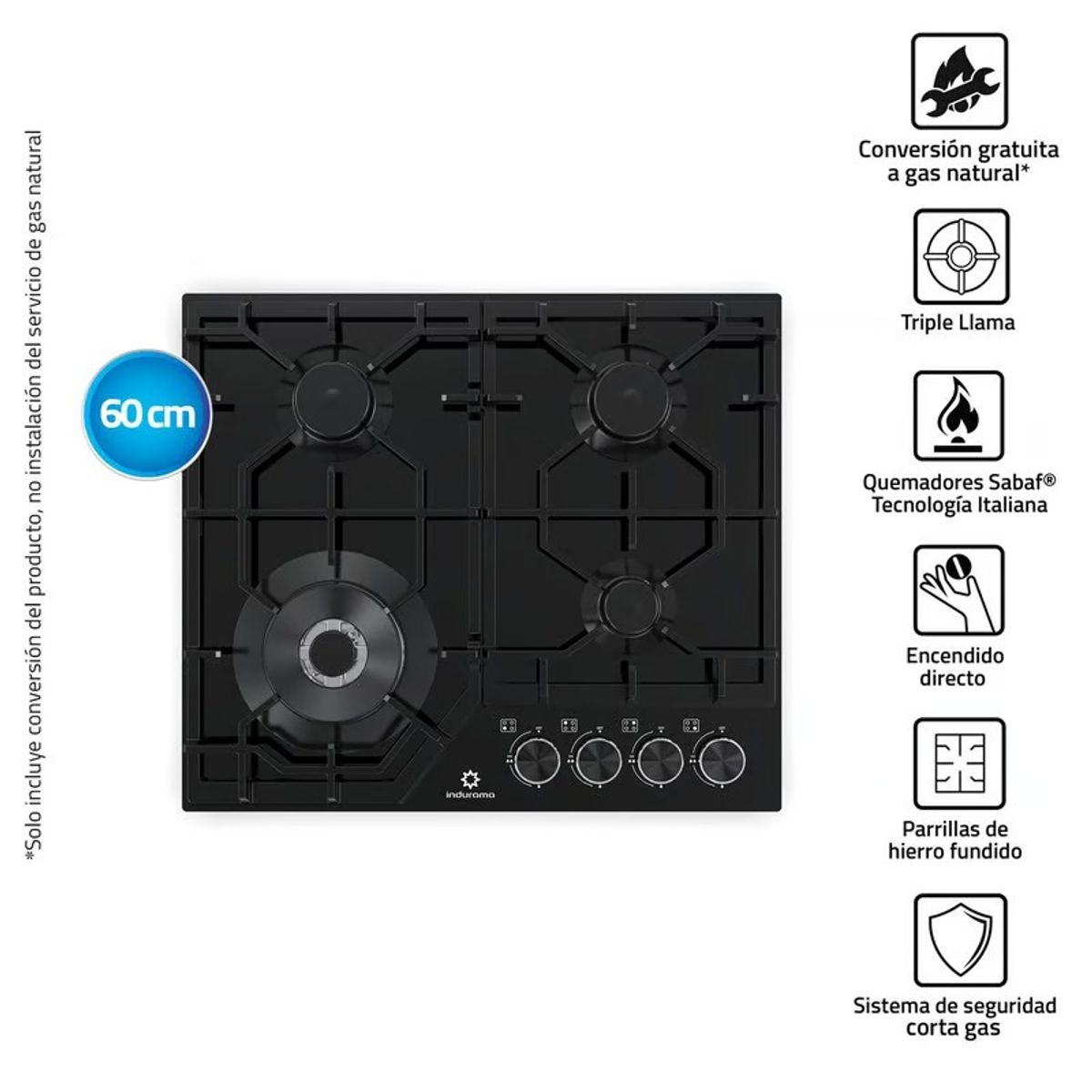 INDURAMA - Cocina Empotrable 4 Hornillas Indurama EGASI 604CGNE.