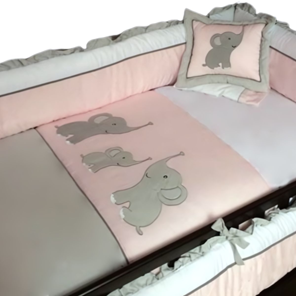 GENERICO - Set de cuna  Diseño Tres elefantitos en color Rosado