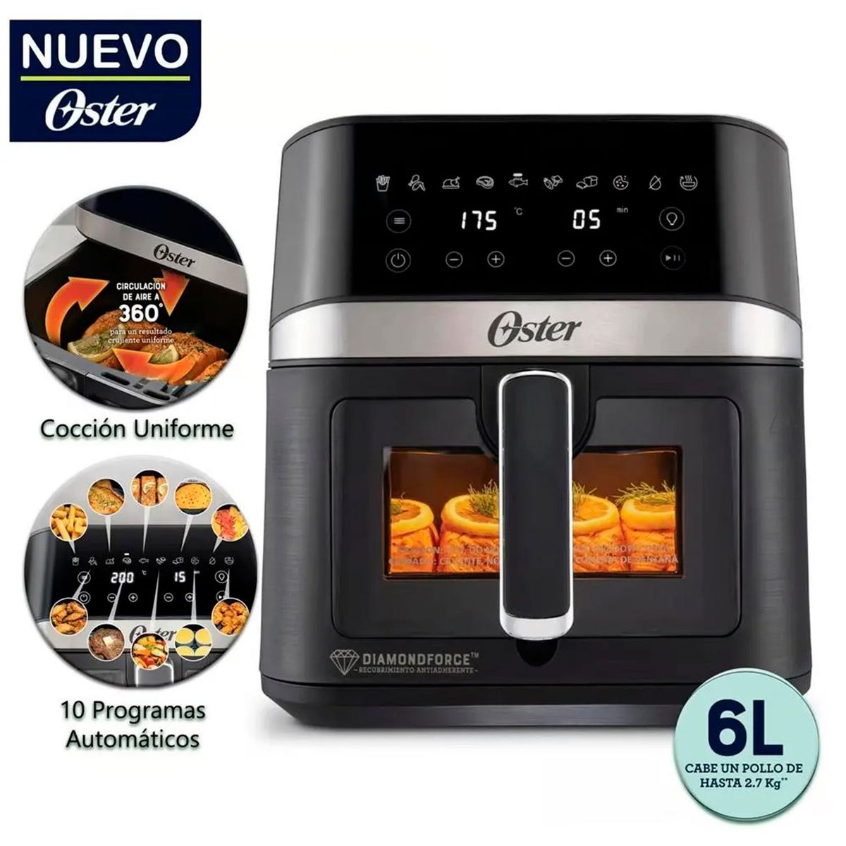 OSTER - FREIDORA DE AIRE DIGITAL OSTER 10 PROGRAMAS 6 LTS CKSTAF60WDDF