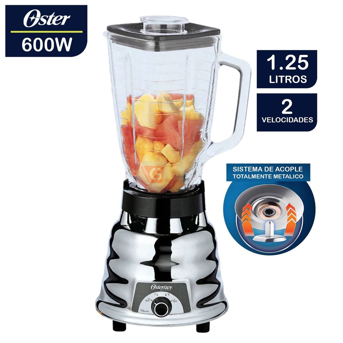 OSTER - Licuadora OSTER 1.25L Clásica 2 velocidades 250-22 Cromado