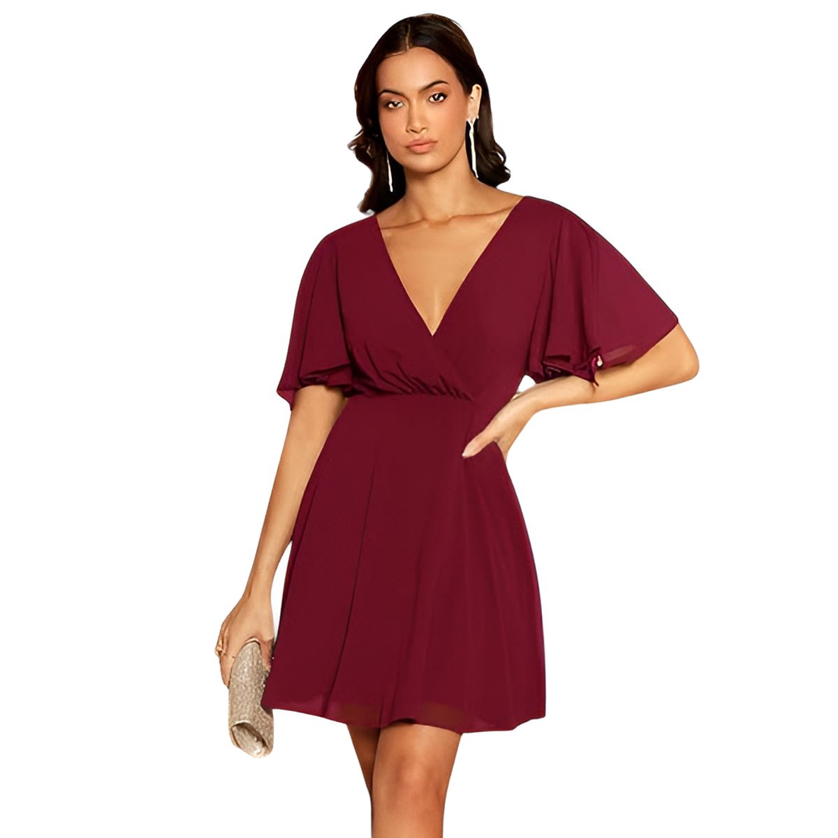 GENERICO - Vestido rojo vino en gasa