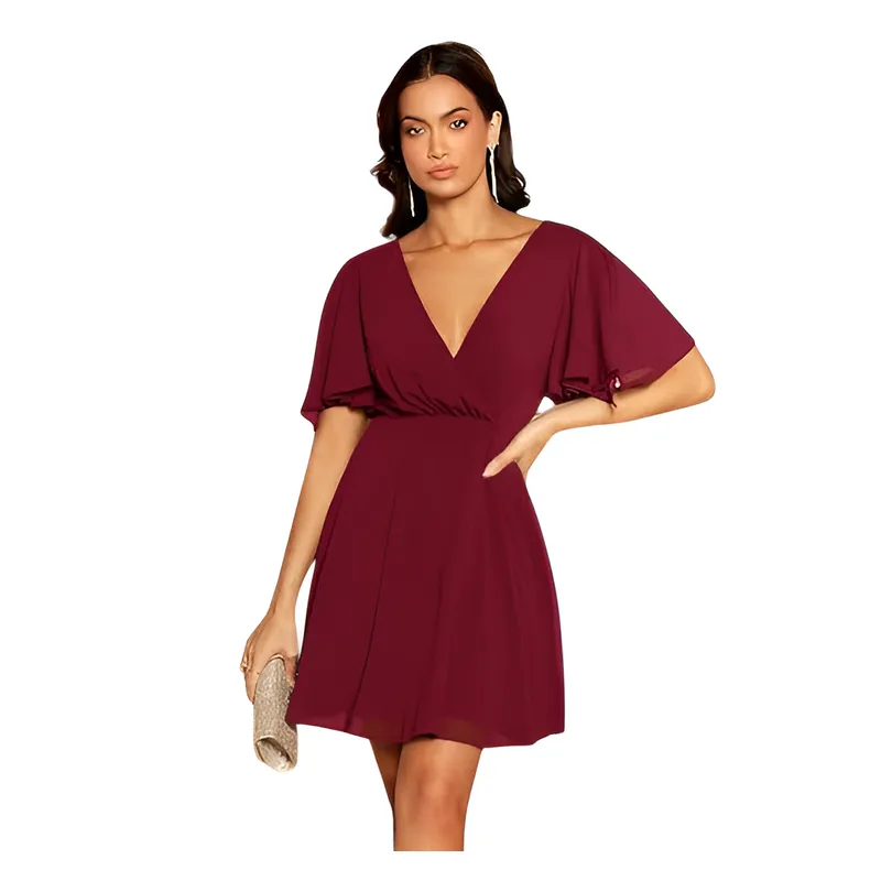 GENERICO - Vestido rojo vino en gasa