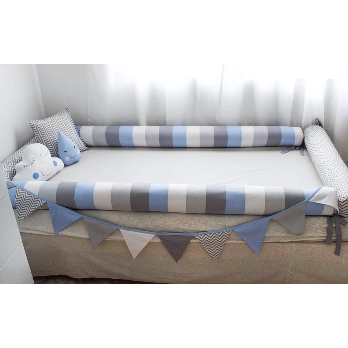 GENERICO - Bumpers Tubulares de cama cuna Montessori 1.5 plazas-celeste