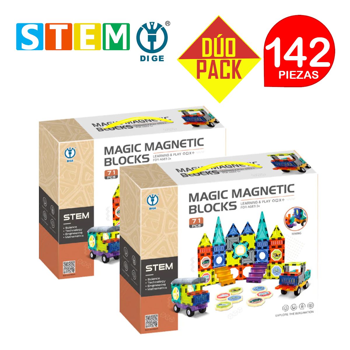 STM - Bloques magnéticos didácticos STEM 71pz DÚO PACK 142 piezas
