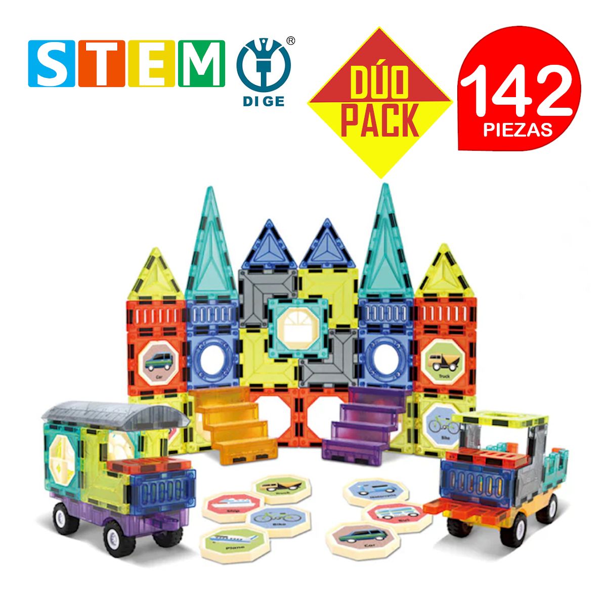 STM - Bloques magnéticos didácticos STEM 71pz DÚO PACK 142 piezas