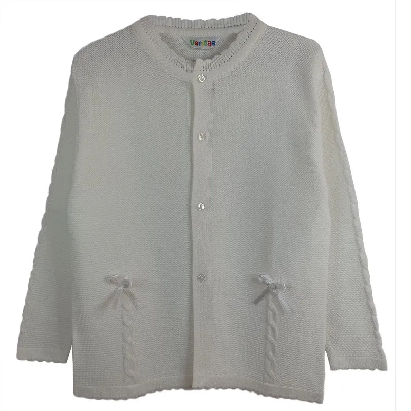 GENERICO - Chompa Tejida de hilo tacto para Niñas con Lazo Hueso