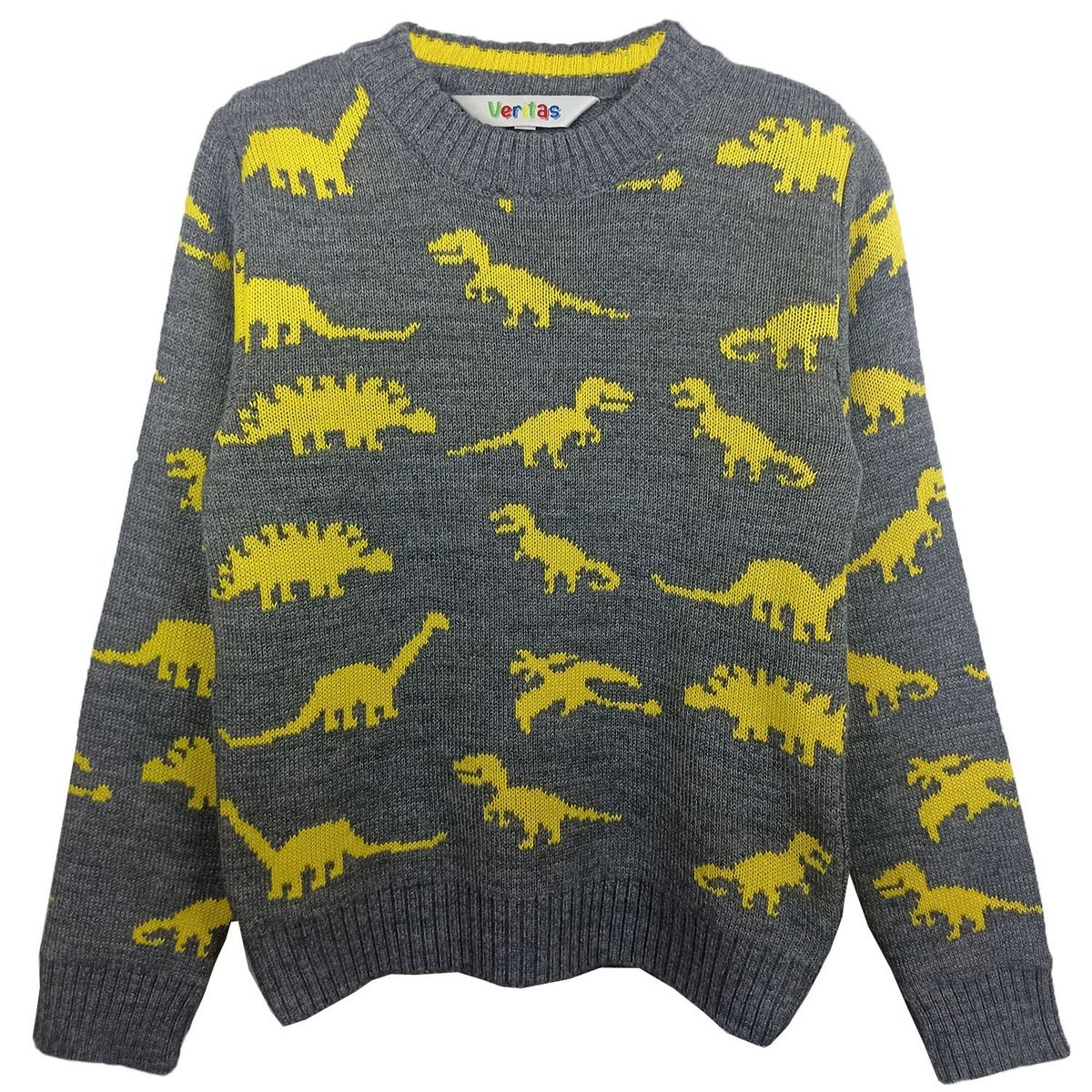 GENERICO - Chompa de hilo tacto para niños Dino Plomo Amarillo