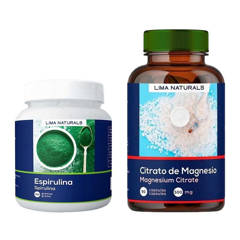 LIMA NATURALS - Espirulina 100 g + Citrato de Magnesio 90 Cápsulas Lima Naturals
