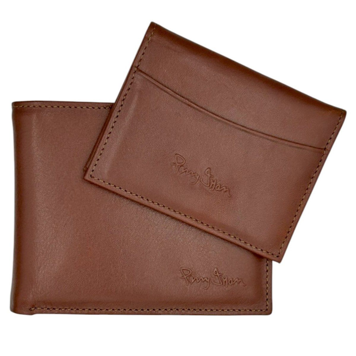 PERRY JHAN - Billetera para hombre 100% Cuero 4026 Con Tarjetero Color Caoba