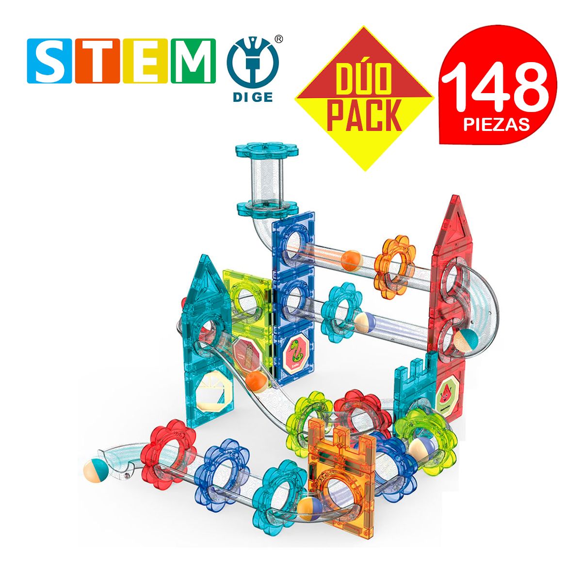 STM - Bloques magnéticos didácticos STEM 74pz DÚO PACK 148 piezas