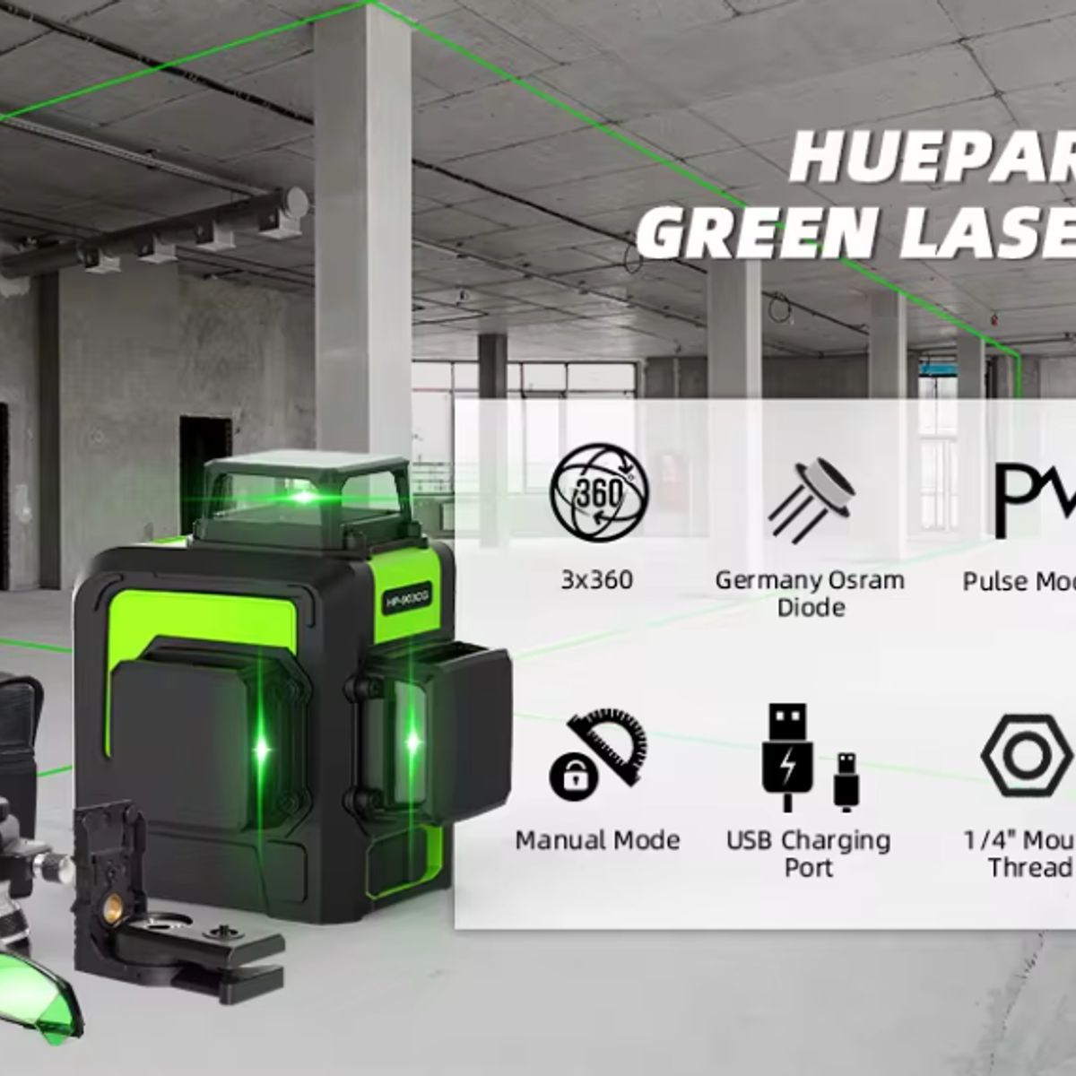 HUEPAR - Nivel láser verde huepar 903CG 12 líneas recargable(Dos baterías) ​ ​ ​ ​ ​