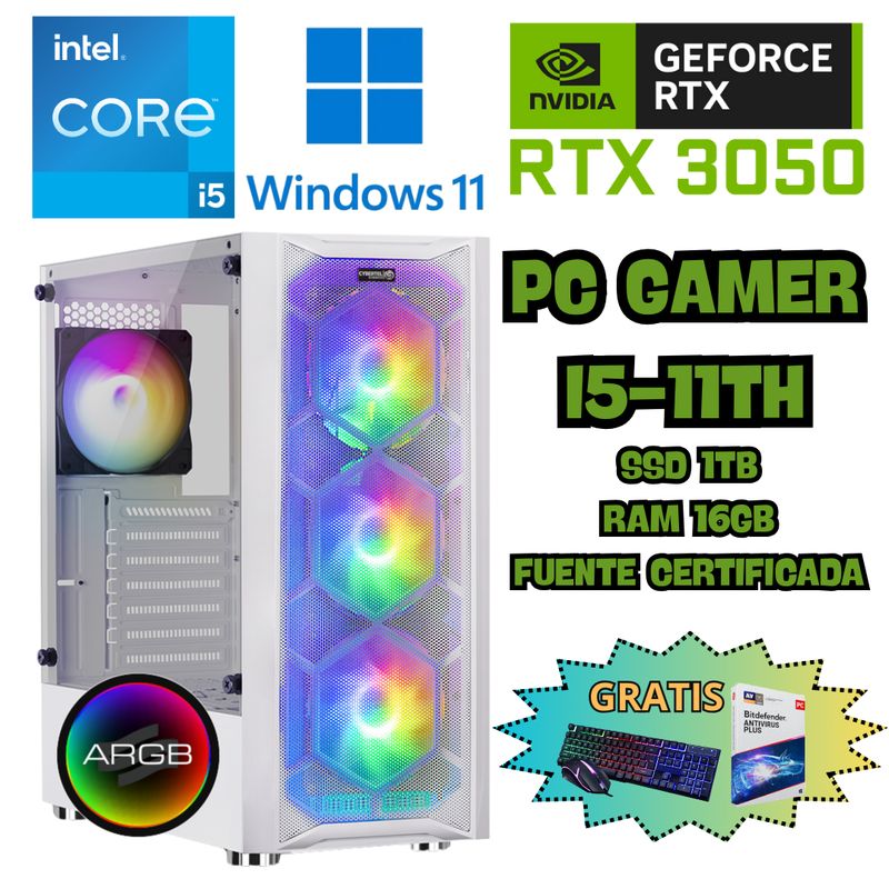INTEL - PC GAMER COMPUTADORA RGB INTEL I5-11400F RTX 3050 SSD1TB RAM16GB