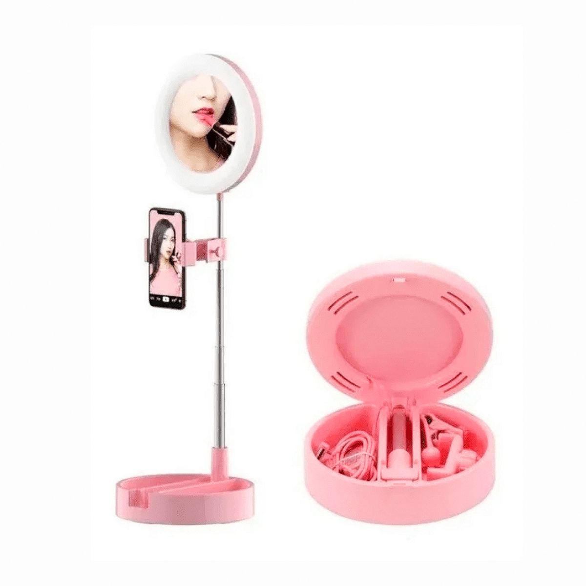 SEISA - Espejo Para Maquillaje Gato Con Luz Led con soporte celular Streaming