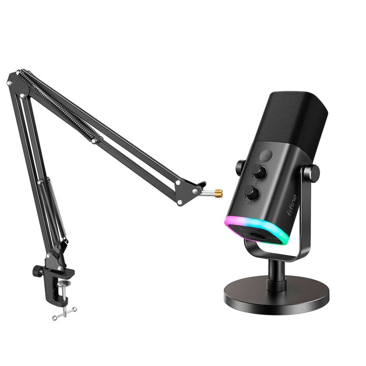 FIFINE - Micrófono Dinamino + Brazo Fifine AM8 RGB USB XLR Cardioide - Negro