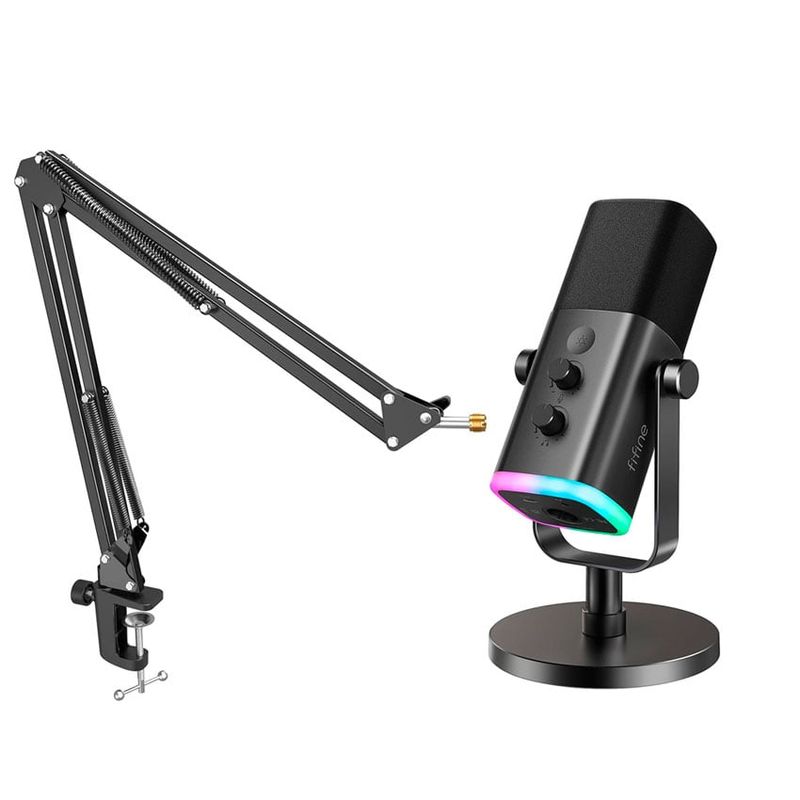FIFINE - Micrófono Dinamino + Brazo Fifine AM8 RGB USB XLR Cardioide - Negro