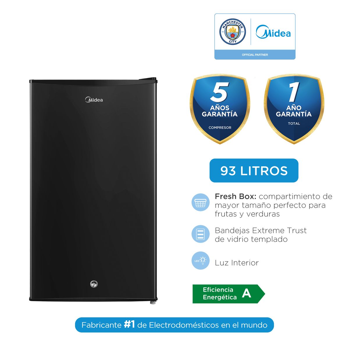 MIDEA - FRIGOBAR MIDEA MDRD142FGR30PE 93LTS FROST NEGRO