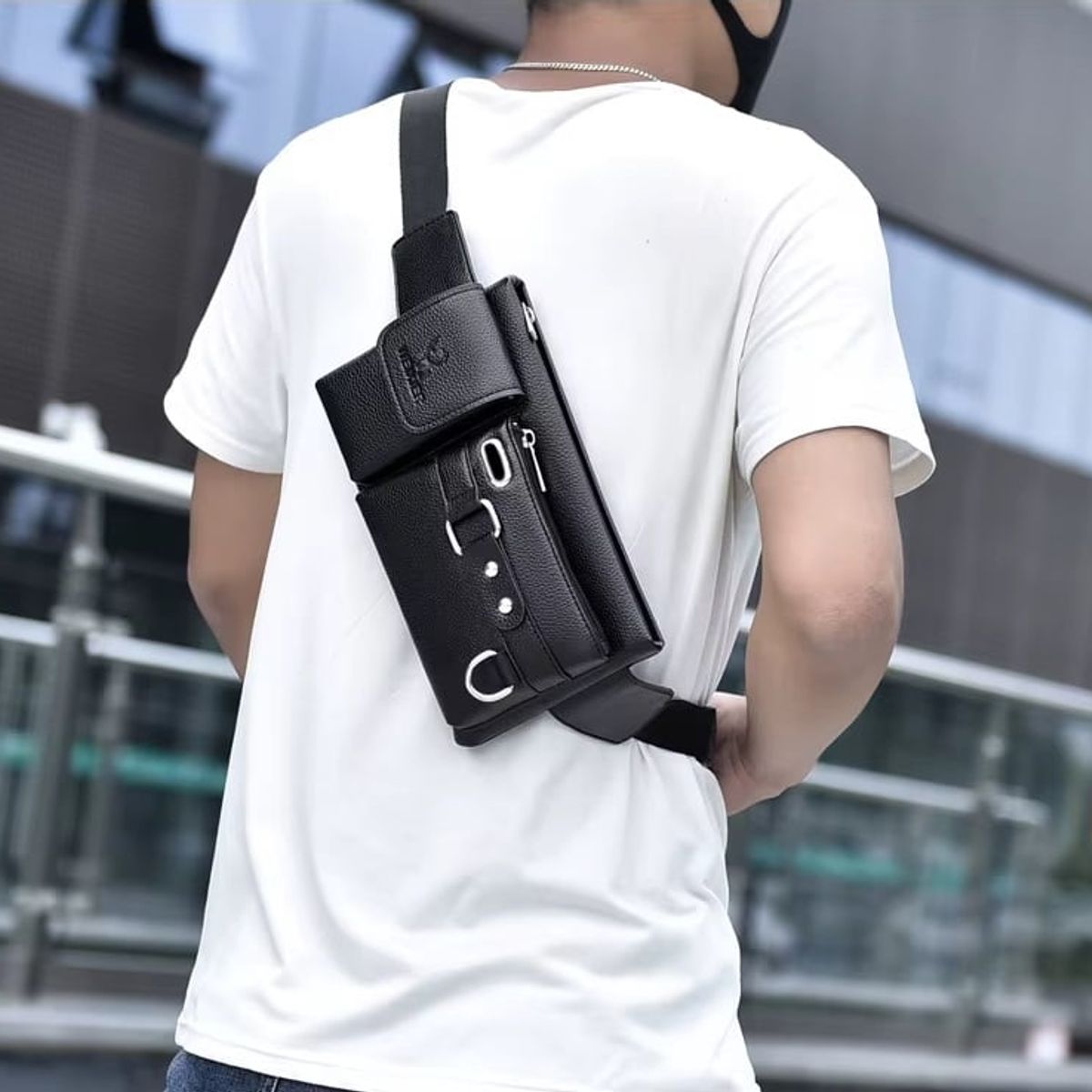 GENERICO - Makeway - Canguro Bandolera Bolso Hombre Cuero PU