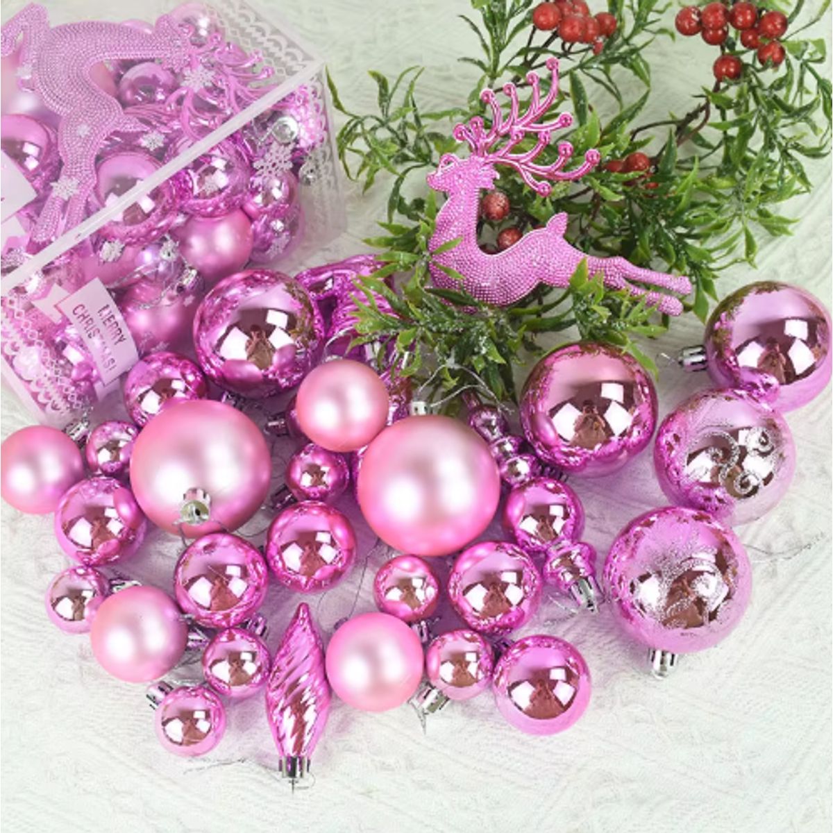 GENERICO - Adornos navideños 30 Piezas modelos diferentes FUCSIA