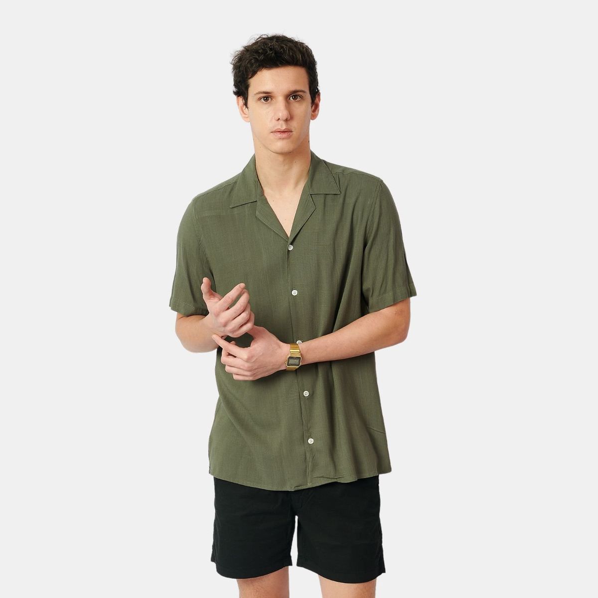SAN COSME - Camisa Lino Hombre Verde