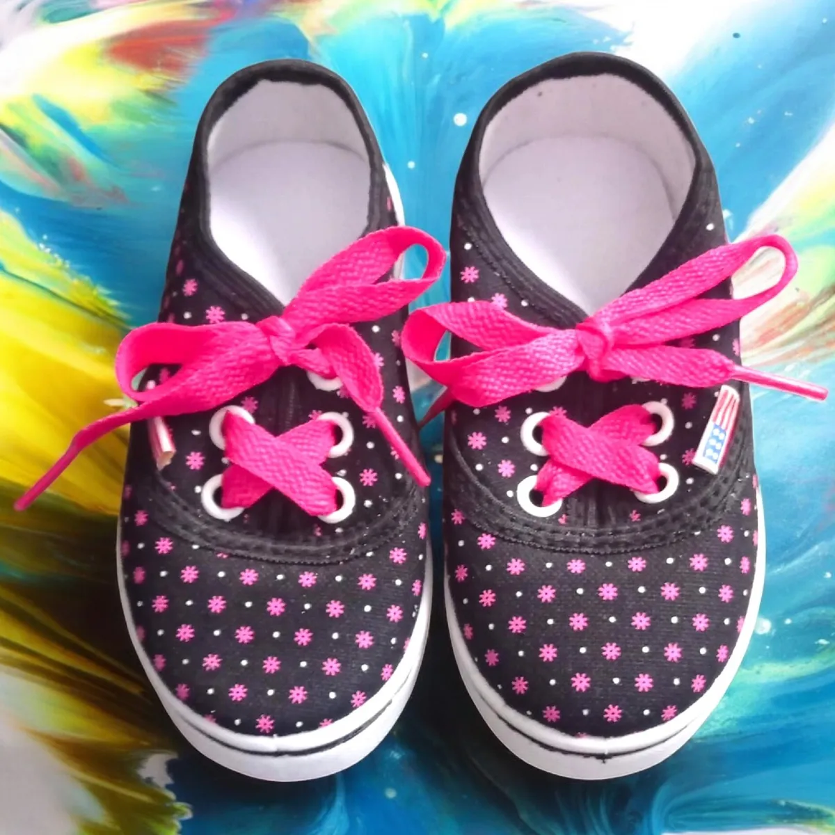 GENERICO - Zapatillas de Lona Infantil Niña Estrellitas Talla 23 Negro Fucsia
