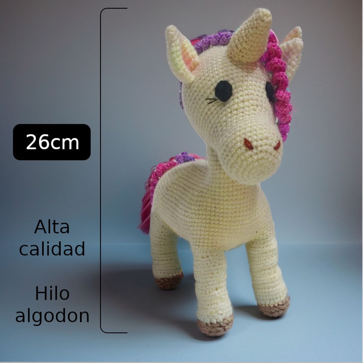 HECHO A MANO - Muñeco Amigurumi Unicornio 27 cm alto Hilo Algodon