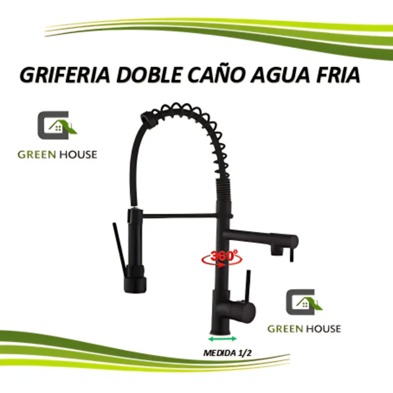 GREEN HOUSE - GRIFERIA ACERO DOBLE CAÑO AGUA FRIA ENTRADA DE MEDIA