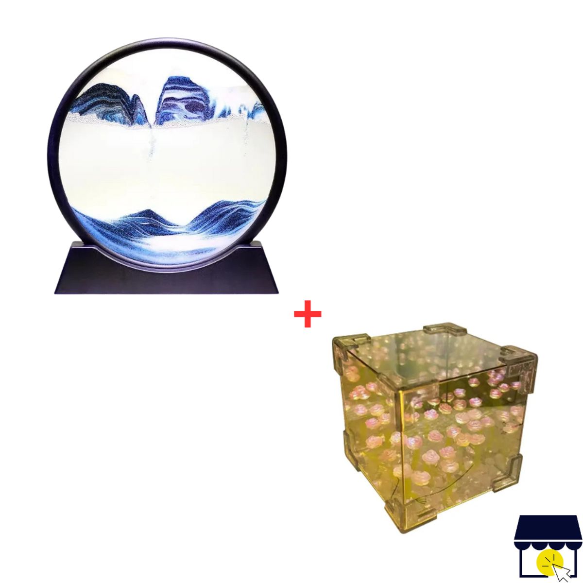 GENERICO - Adorno reloj arena movediza + Cubo de tulipanes con luz