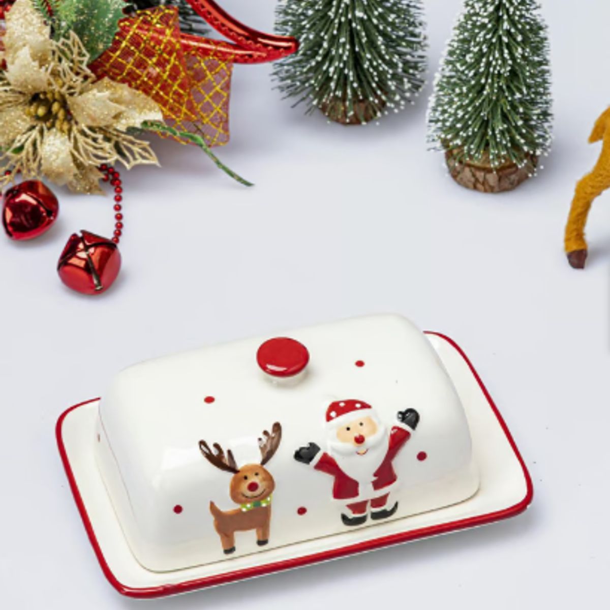GENERICO - Mantequillera Navideña de Papa Noel y Reno