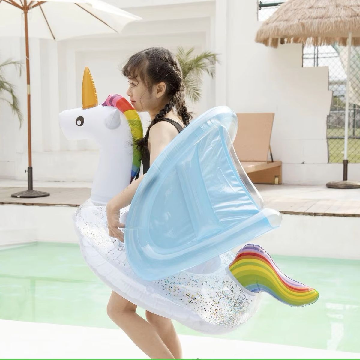 GENERICO - FLOTADOR INFLABLE PARA NIÑOS CON TECHO - UNICORNIO