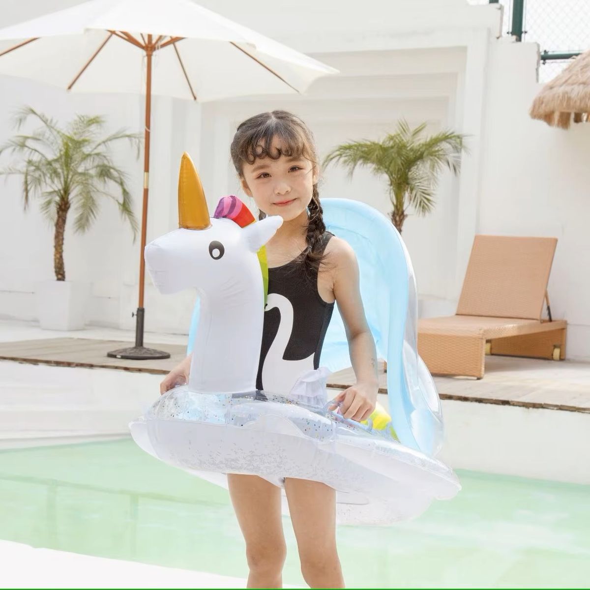 GENERICO - FLOTADOR INFLABLE PARA NIÑOS CON TECHO - UNICORNIO