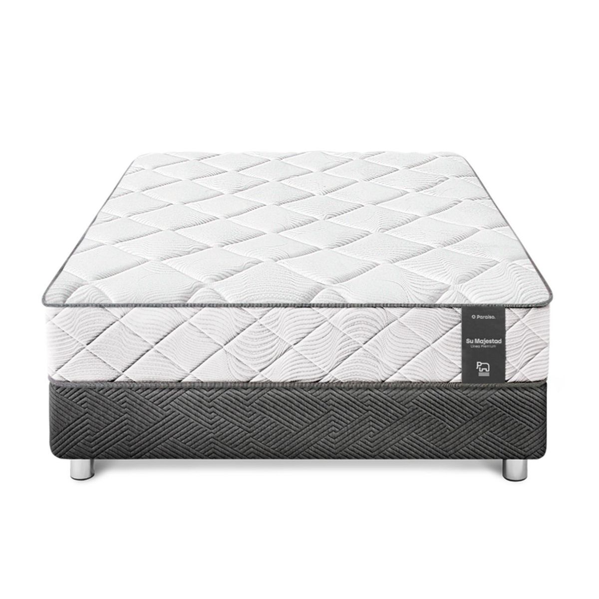 PARAISO - Cama Box Tarima Su Majestad De Lujo Queen Acero + 2 Almohadas + Protector