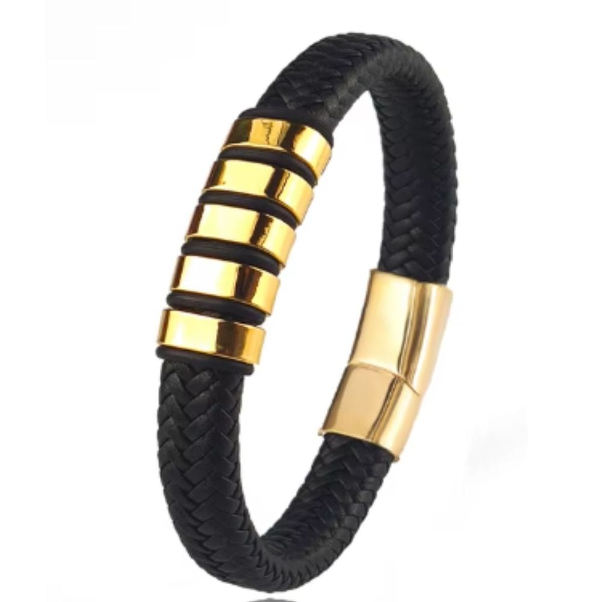 GENERICO - Pulsera para Hombre de Cuero y Acero Inoxidable trenzada